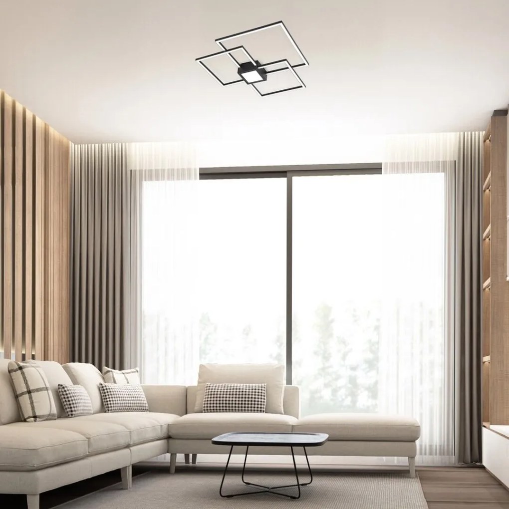 Plafoniera LED design modern Thabita negru mat, alb 66x66cm