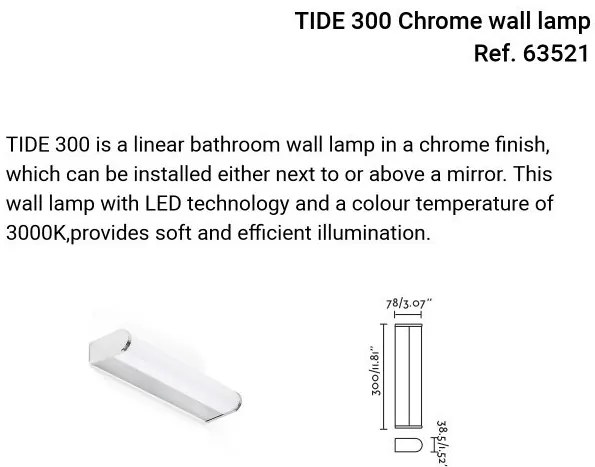 Aplica de perete / oglinda baie IP44 TIDE 300, chrome