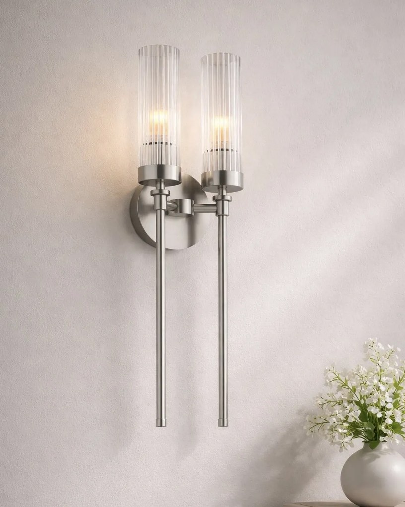 Aplica de perete stil elegant PRESTON 2 nickel/sticla clara