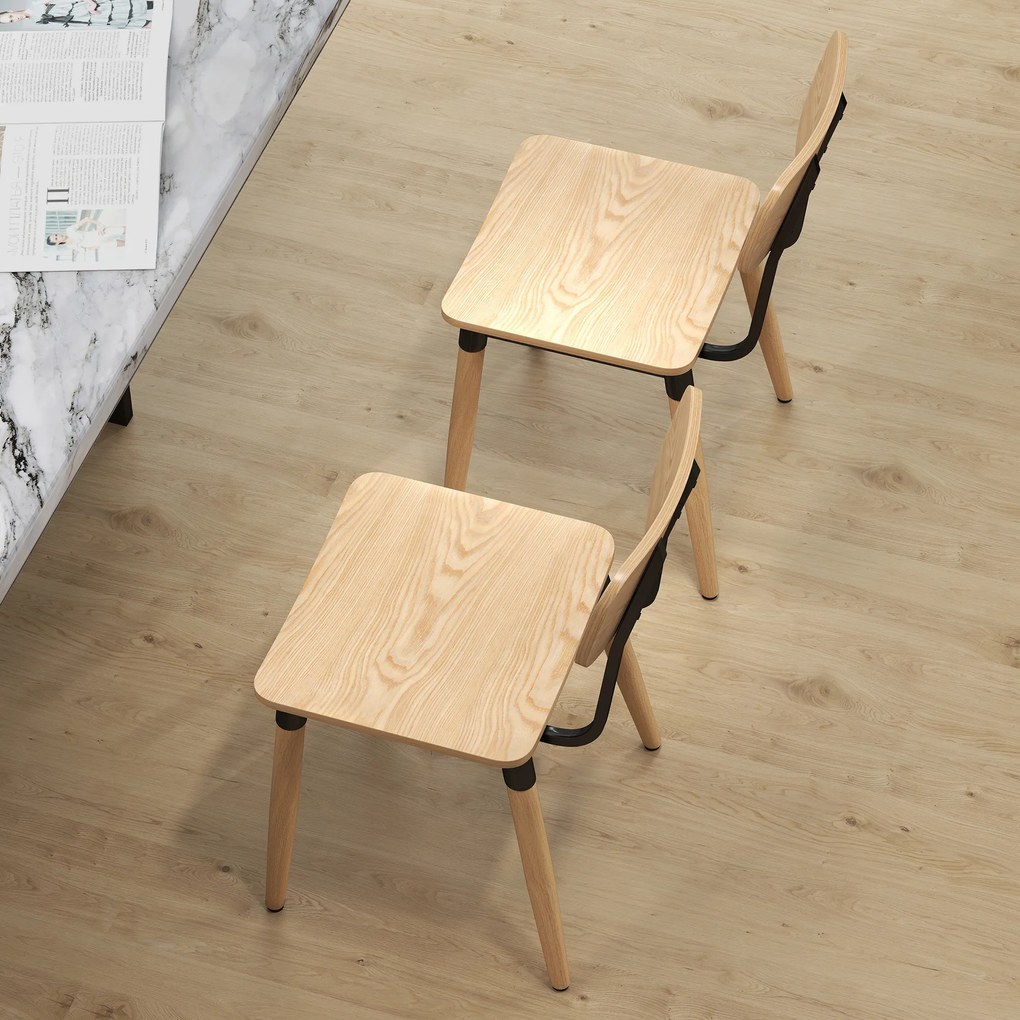 HOMCOM Lot de 2 scaune de dining moderne cu picioare din oțel și spătar curbat, aspect lemn natural | Aosom Romania