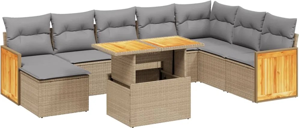 vidaXL Set canapele de grădină, 9 piese, cu perne, bej, poliratan