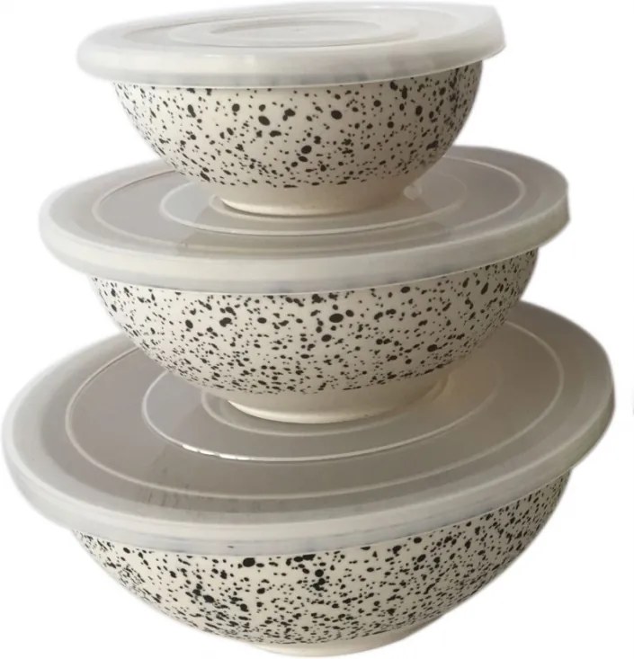 Set 3 Caserole din Fibre de bambus cu capac din Plastic