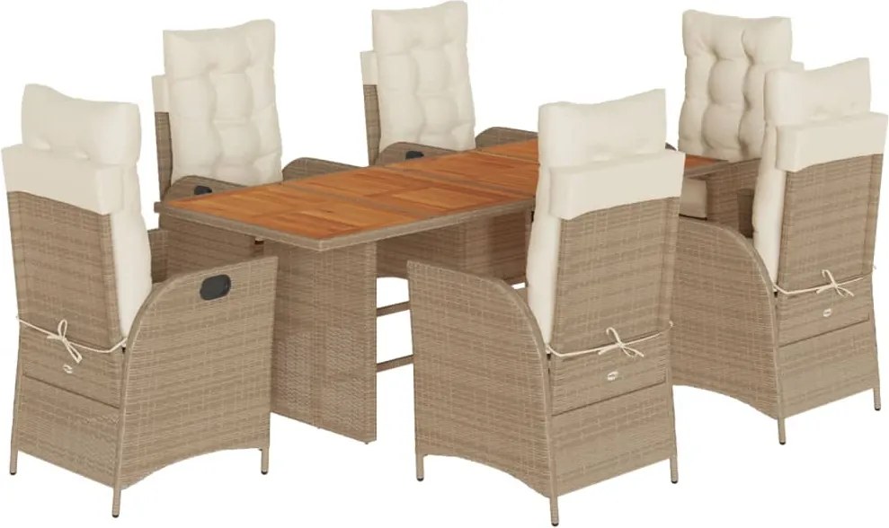 vidaXL Set de masă pentru grădină, 7 piese, cu perne, bej, poliratan