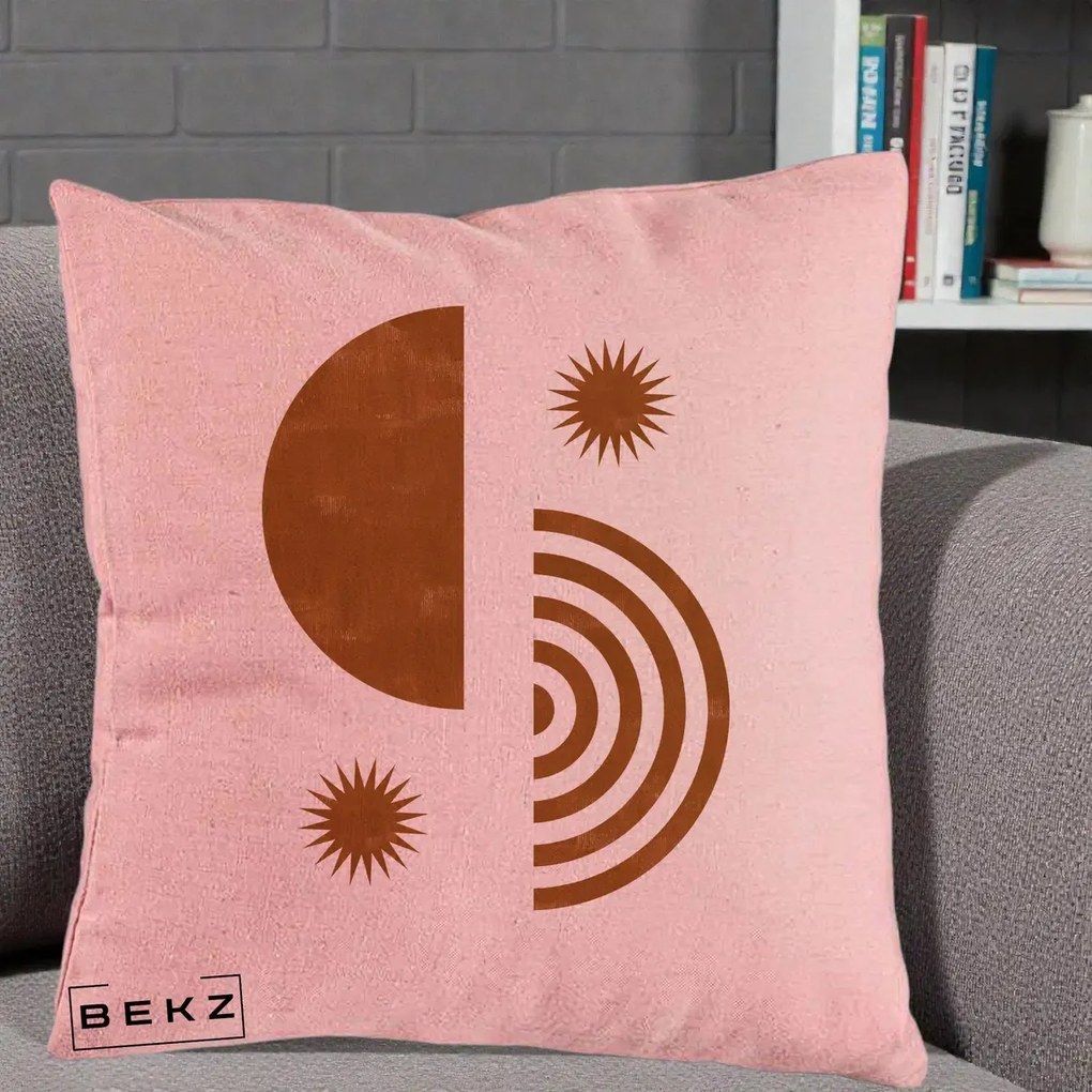 Perna Decorativa Boho Sun si Spirala, 40x40 cm, Roz, Husa Detasabila, Perna Inclusa, BEKZ®