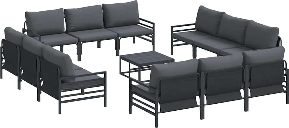 vidaXL Set de canapele pentru grădină cu pernă 13 pcs Negru Oțel