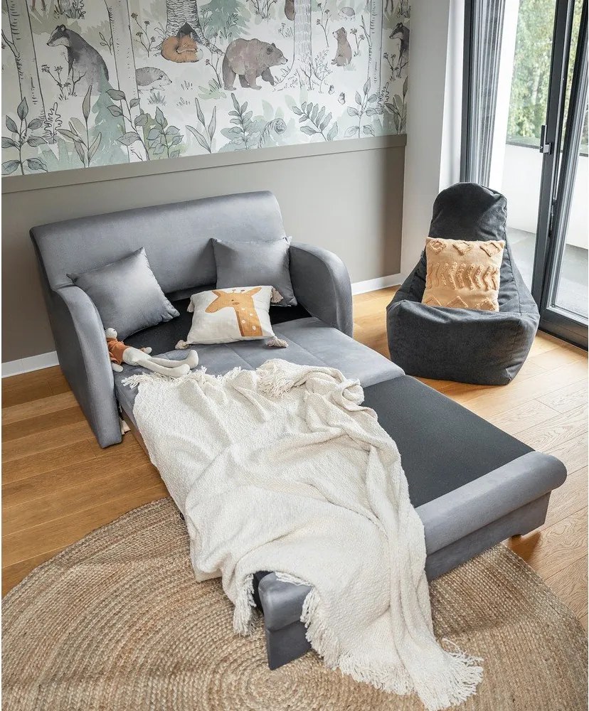 Canapea gri deschis extensibilă cu tapițerie din catifea 130 cm Ario – ELTAP