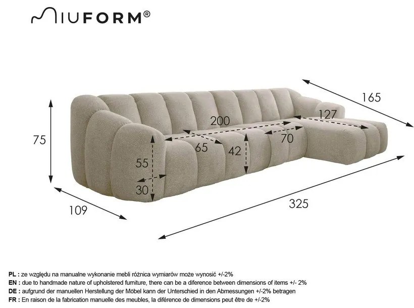 Colțar teracotă (cu colț pe partea dreaptă/cu șezlong) Shell – Miuform