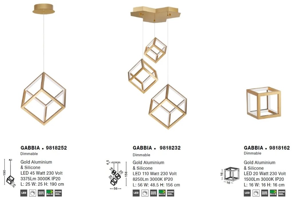 Lustra / Pendul LED design modern geometric GABBIA auriu NVL-9818252