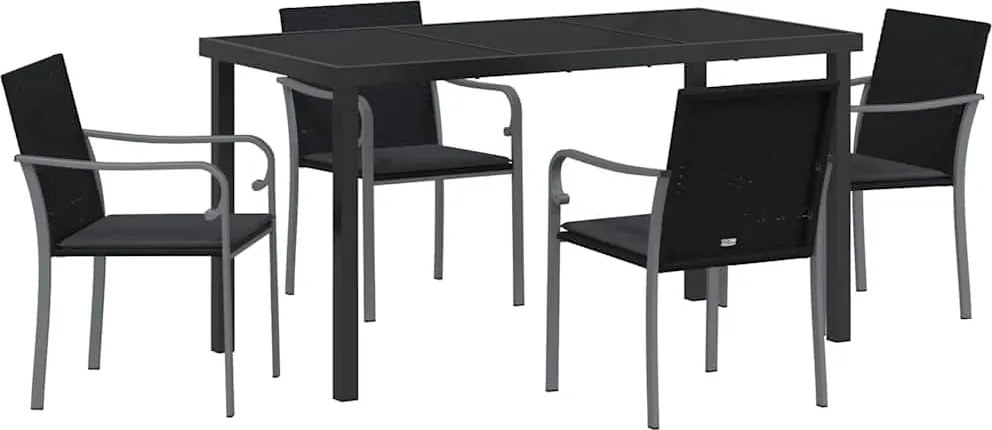 vidaXL Set de masă pentru grădină 5 pcs Negru și Gri Ratan PE