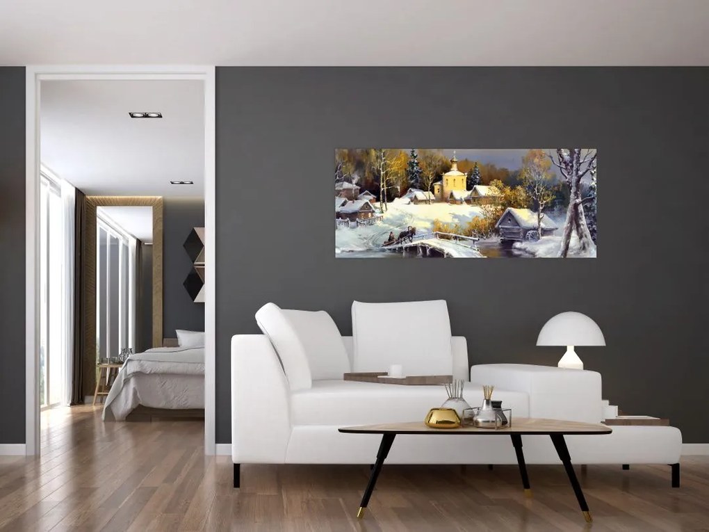 Tablou - Orășel iarna (120x50 cm)