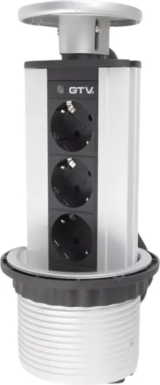 Priză încorporabilă în blat GTV, 3 prize Schuko, aluminiu, D:100 mm Aluminiu, Aluminiu, D:100 mm