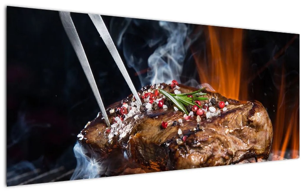 Tablou cu steac pe grill (120x50 cm)