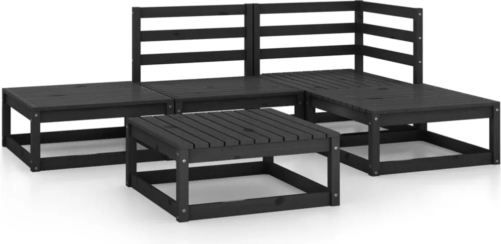 vidaXL Set mobilier de grădină, 5 piese, negru, lemn masiv de pin