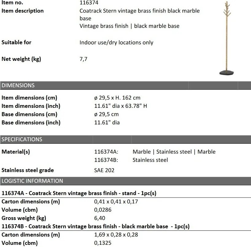 Cuier design LUX din otel inoxidabil si marmura Stern