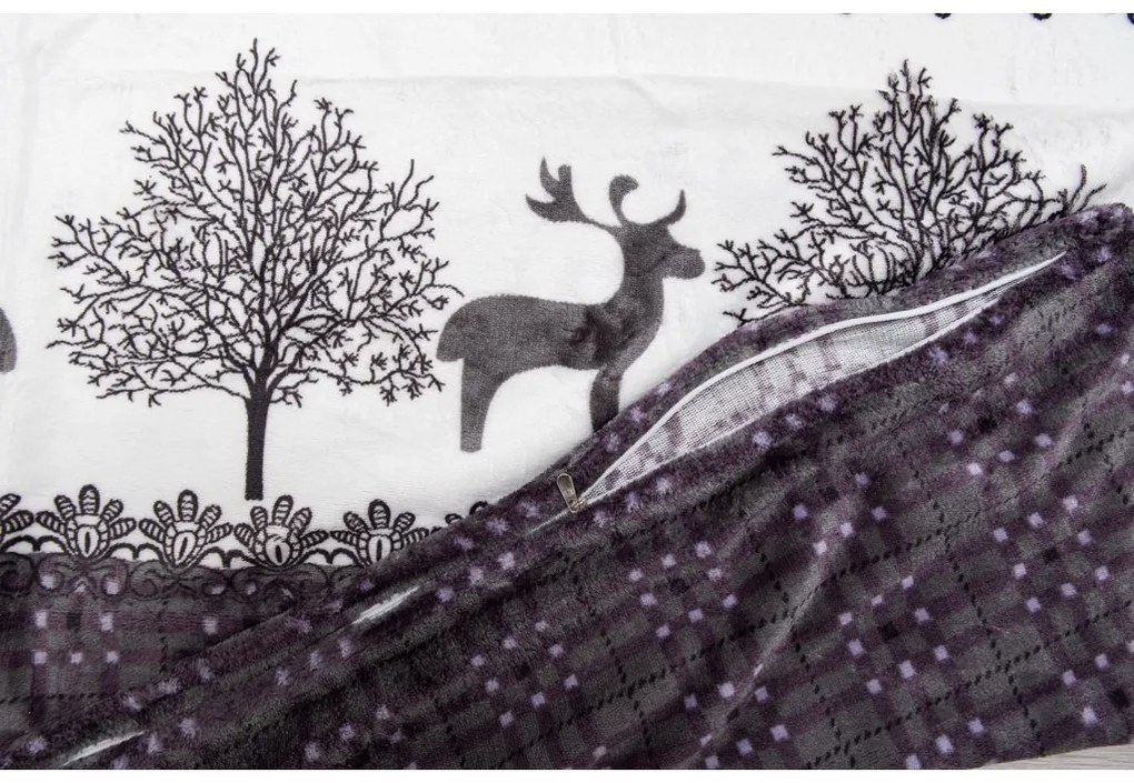 Lenjerie de pat din microplus CHRISTMAS REINDEER gri + cearceaf din microplus SOFT 90x200 cm alb