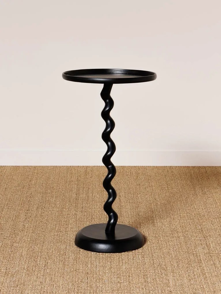 Măsuță laterală rotundă din aluminiu, negru, cu picior central ondulat și bază rotundă, 62 x 35 cm, „Graphic”