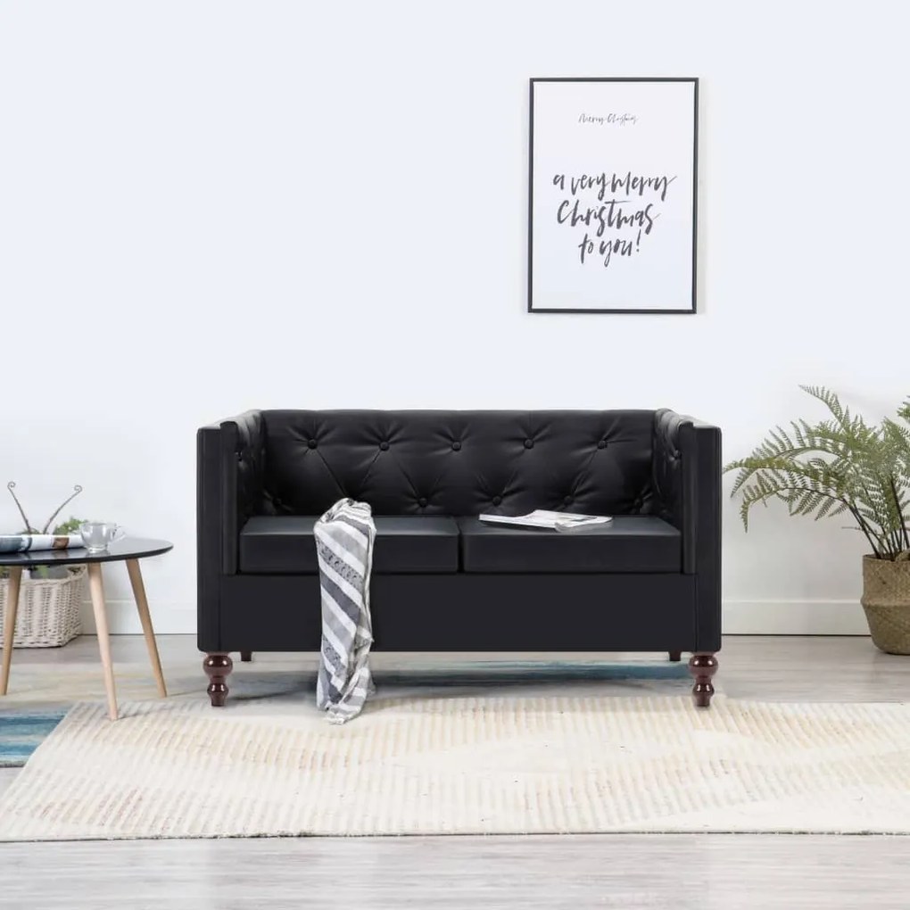 247153 vidaXL Canapea Chesterfield 2 locuri, negru, piele artificială