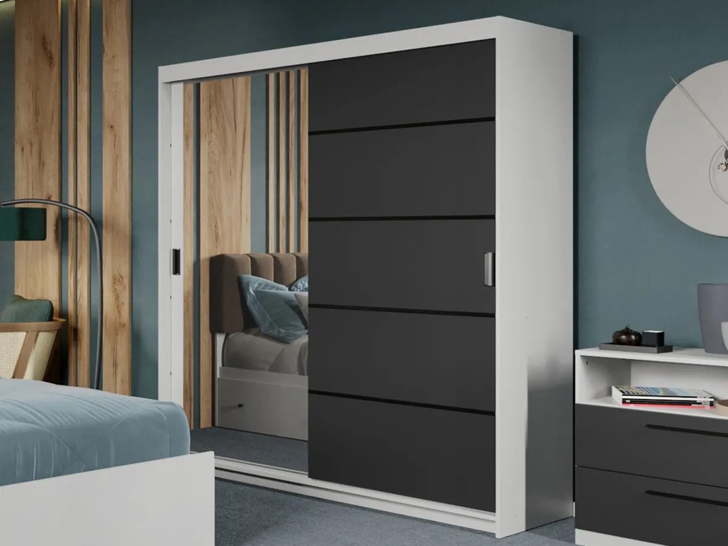 Set mobila dormitor Zeno Alb/Antracit cu oglinda C23