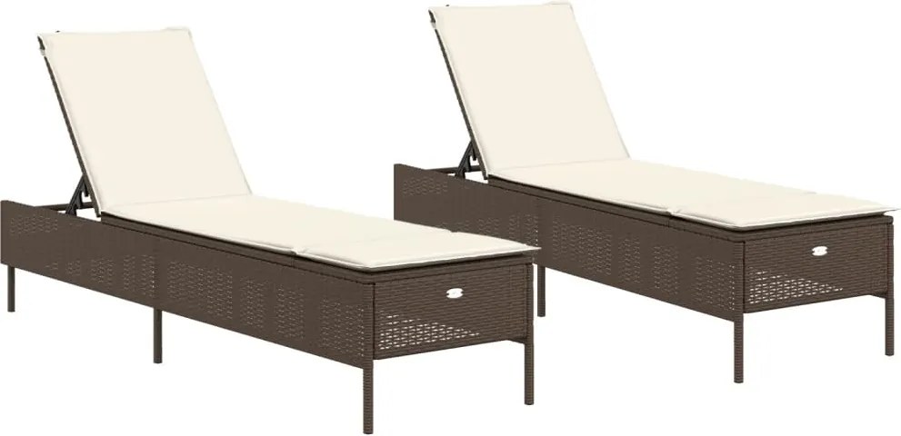 vidaXL Șezlonguri de plajă cu perne, 2 buc., maro, poliratan