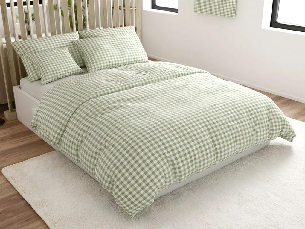 Lenjerie de pat din bumbac NORDIC CHECK verde, fermoar Dimensiune lenjerie de pat: 70 x 90 cm | 140 x 200 cm