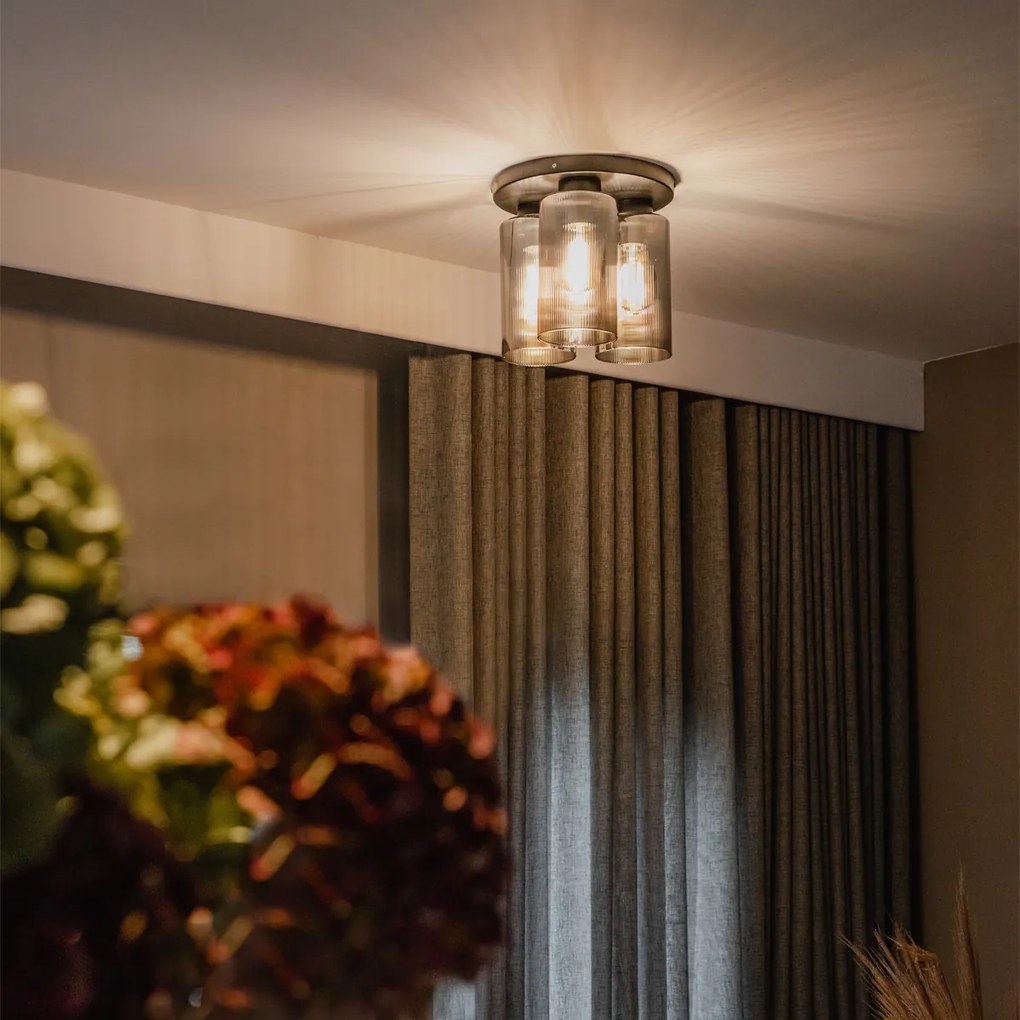 Plafoniera Art Deco neagră cu sticlă fumurie cu 3 lumini - Laura