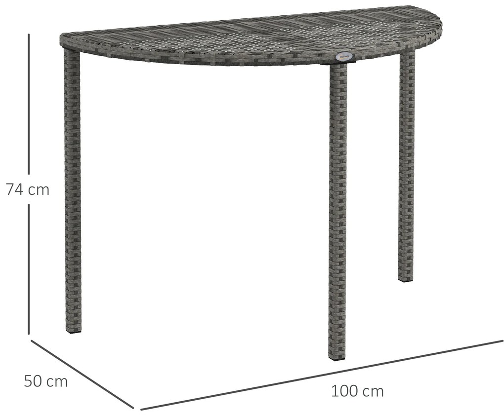 Outsunny Masa de balcon, semi-rotundă, din poliratan+metal, 100x50x74 cm, Gri | Aosom Romania