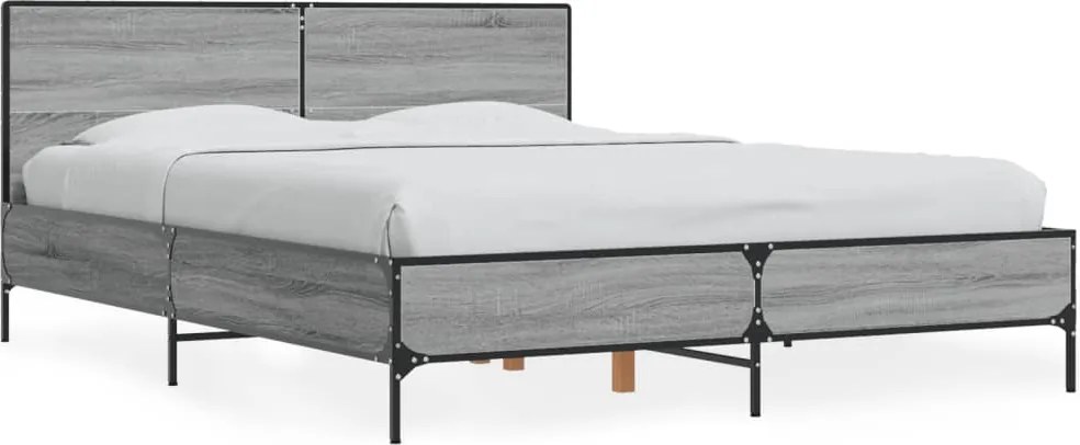 vidaXL Cadru de pat, gri sonoma, 140x200 cm, lemn prelucrat și metal