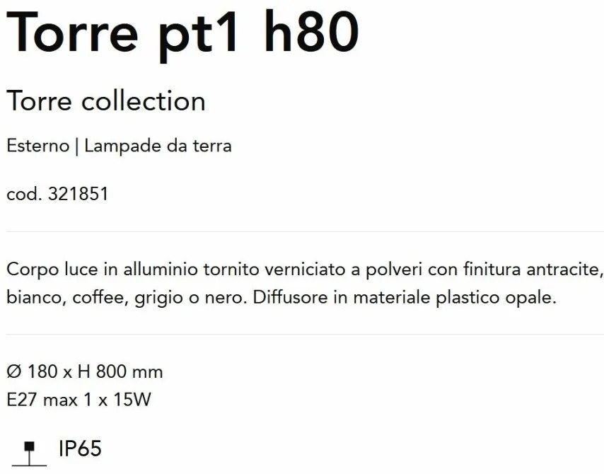 Stalp pentru iluminat exterior Torre pt1 h80 gri