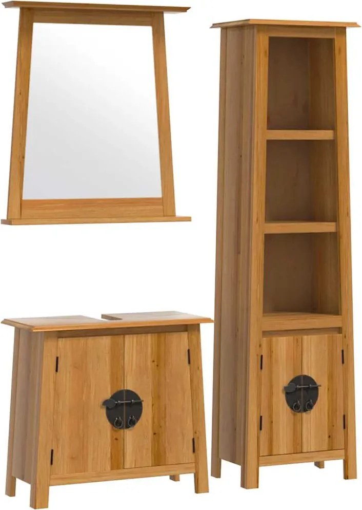 vidaXL Set mobilier de baie, 3 piese, lemn masiv de pin