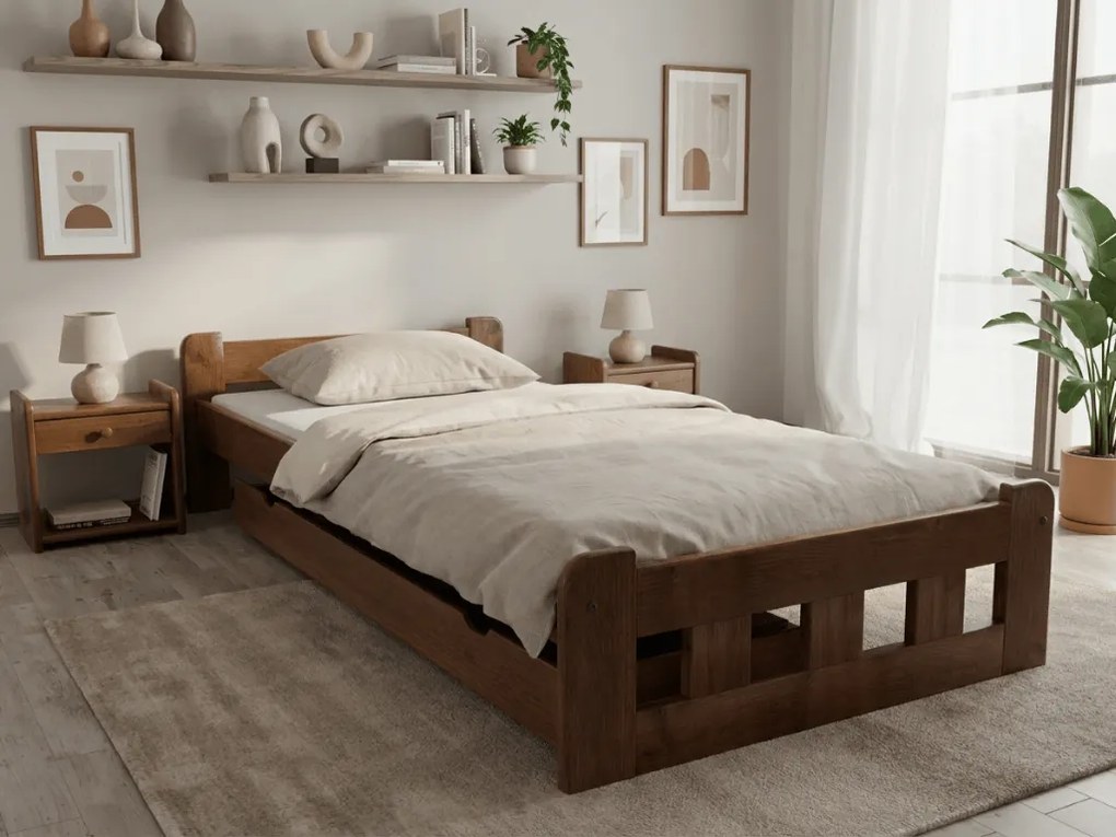 Pat de o persoana inalt Naomi 90x200 cm, stejar Saltele: Cu saltele Sommera 18 cm, Somiera pat: Cu lamele drepte