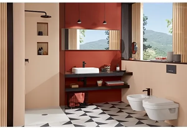 Clapeta actionare rezervor WC incastrat, Villeroy&Boch ViConnect, negru mat - crom, 922169AN
