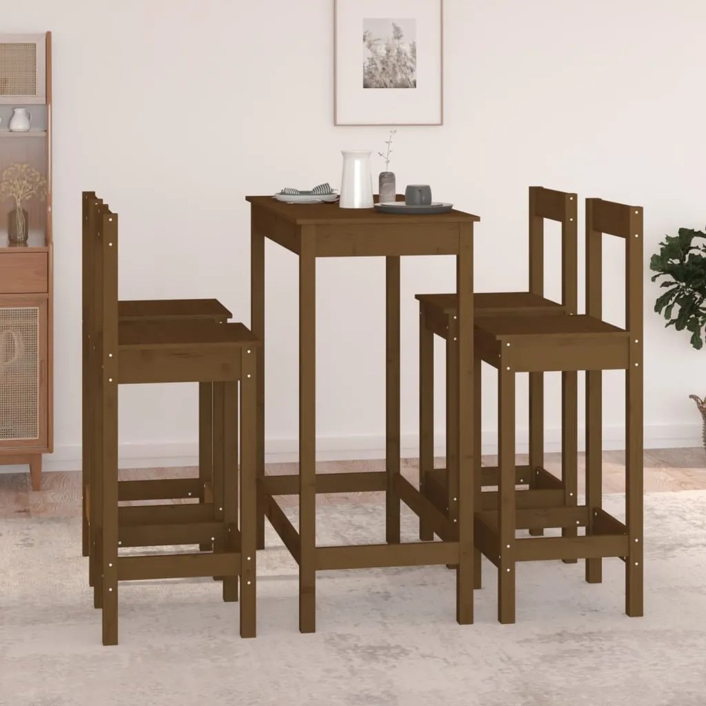 Set mobilier de bar, 5 piese, maro miere, lemn masiv de pin