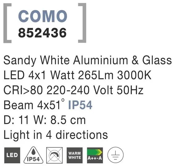 Aplica LED ambientala de exterior IP54 COMO 4 alba NVL-852436