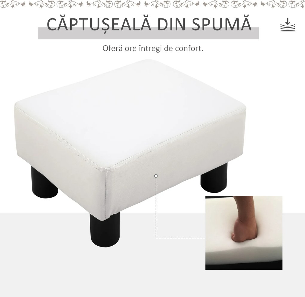 HOMCOM Taburet dreptunghiular tapițat cu piele ecologică albă, ideal pentru living și hol, 40x30x24 cm | Aosom Romania