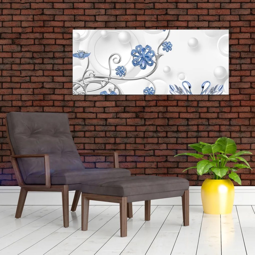 Tablou - Lebede albastre (120x50 cm)