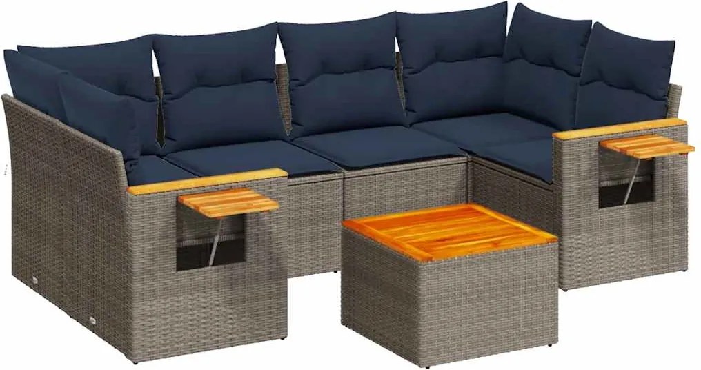 vidaXL Set canapele de grădină cu perne, 7 piese, gri, poliratan