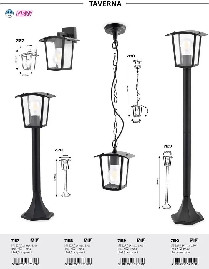 Stalp mediu pentru iluminat exterior IP44 Taverna negru, transparent