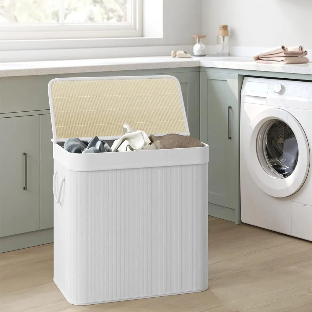 Coș de rufe de bambus DORA, 150L, alb Jurhan