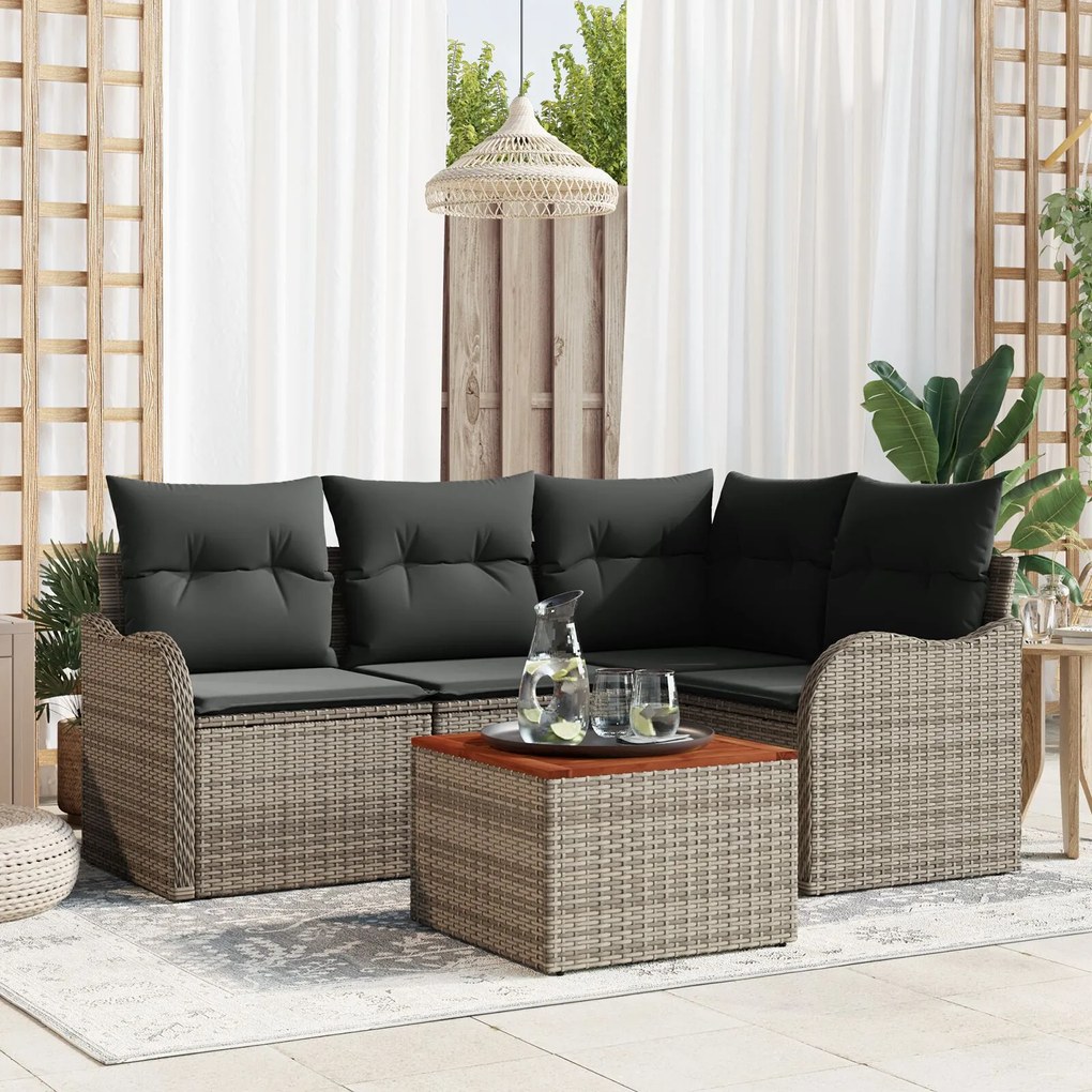 vidaXL Set Canapea Grădină 5 pcs Gri Mari Poliratan &amp; Tesatura