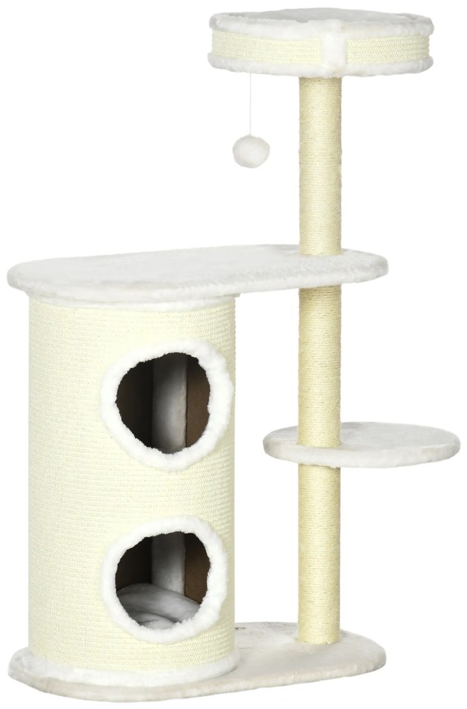 PawHut Copac de zgâriat cu casă pentru zgâriat, 1 pat pentru pisică și jucărie pentru pisică, 59 cm x 35 cm x 100 cm, Crem | Aosom Romania