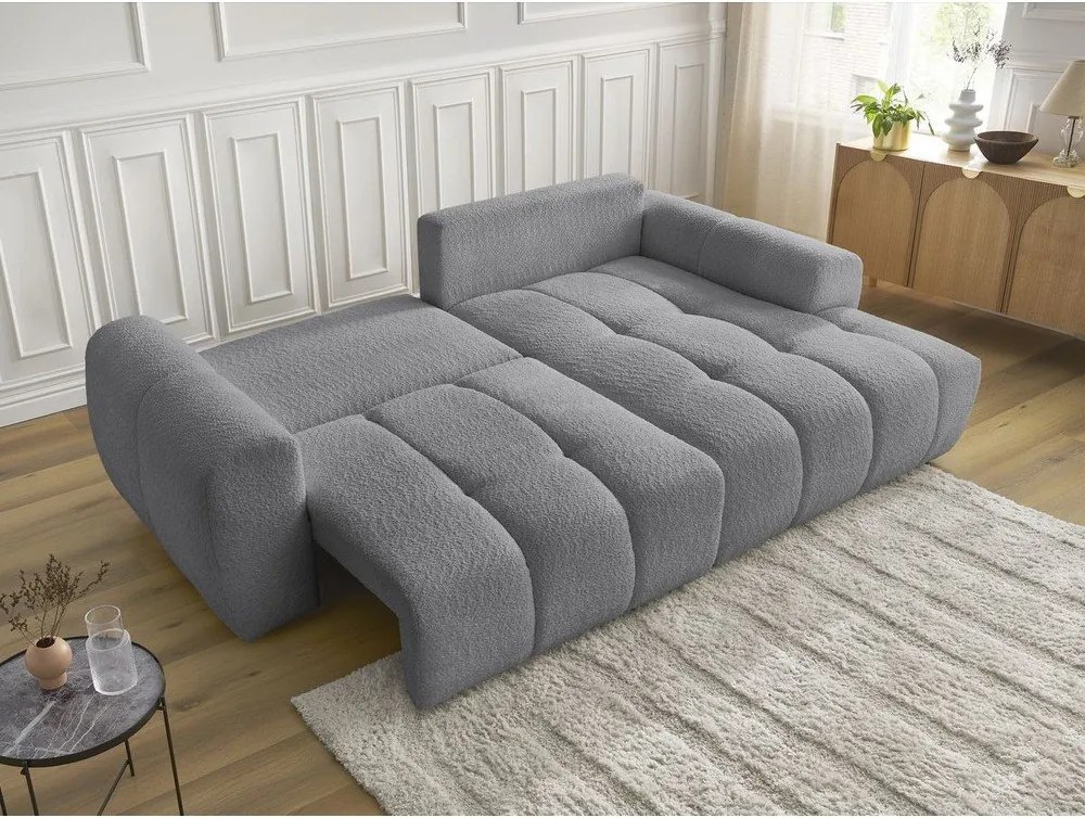 Colțar gri extensibil/cu spațiu de depozitare cu tapițerie din țesătură bouclé (cu colț pe partea dreaptă/cu șezlong) Roxelane – Bobochic Paris