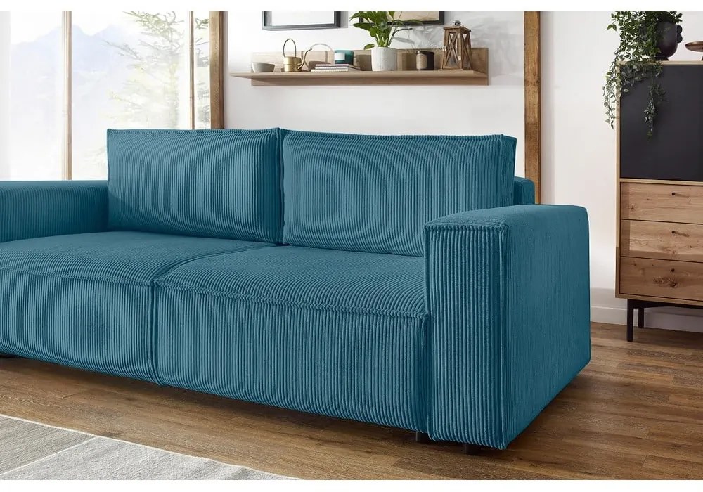 Canapea turcoaz extensibilă cu tapițerie din catifea reiată 245 cm Nihad – Bobochic Paris