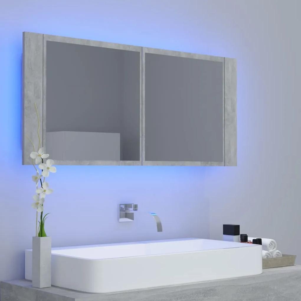 Dulap de baie cu oglinda si LED, gri beton, 100x12x45 cm Gri beton