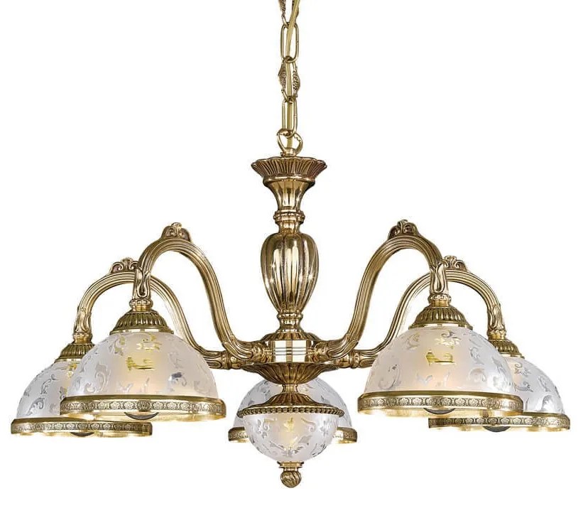 Lustra design clasic cu 5 brate din alama si sticla 6202