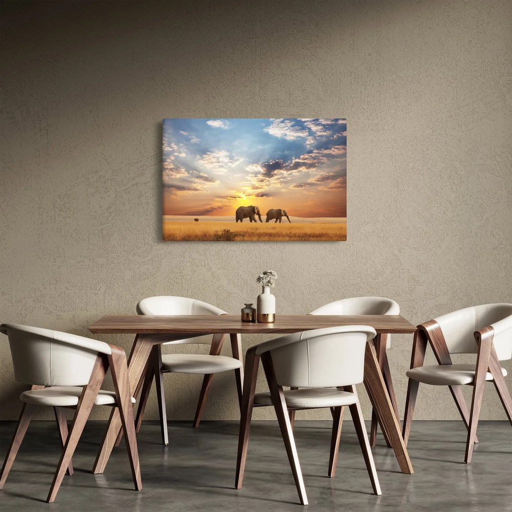 Tablou - Elefanți rătăcind în savană (90x60 cm)
