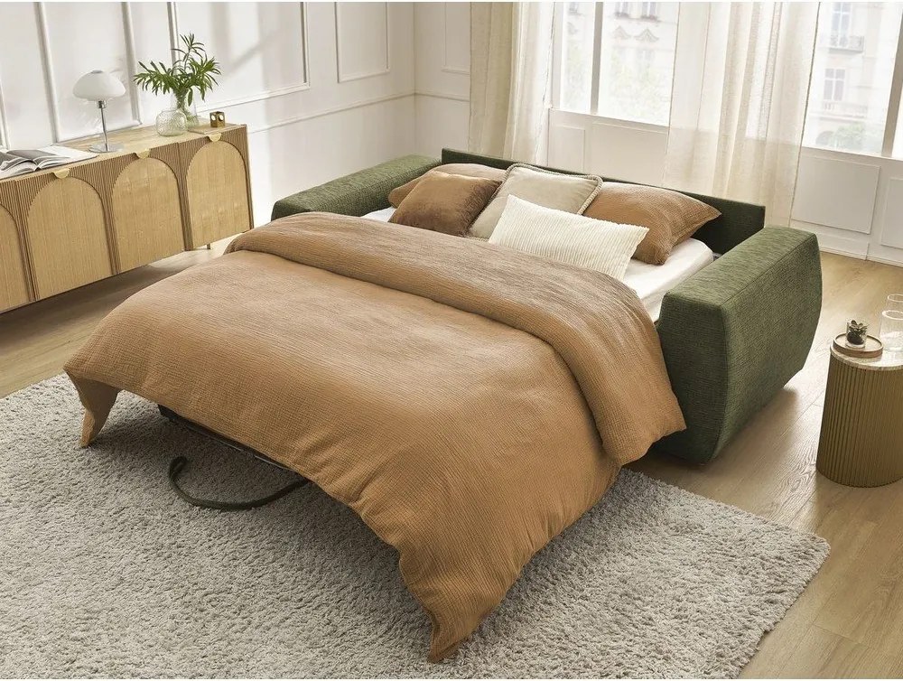 Canapea verde pentru dormitul zilnic/extensibilă cu tapițerie din chenille 220 cm Hugo – Bobochic Paris