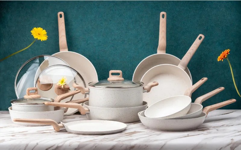 Tigaie cu capac Oliver Voltz Nice OV54419E26CD, 26x7 cm, Acoperire marmura, Inductie, Crem melanj