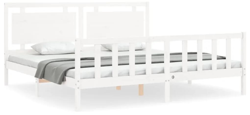 3192182 vidaXL Cadru de pat cu tăblie, alb, 180x200 cm, lemn masiv