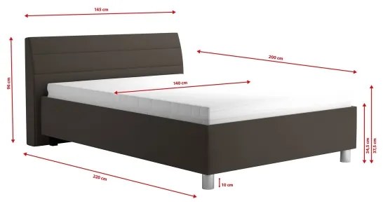 Pat tapițat DALMA 140x200 cm, cu spațiu de depozitare și saltea, gri/maro