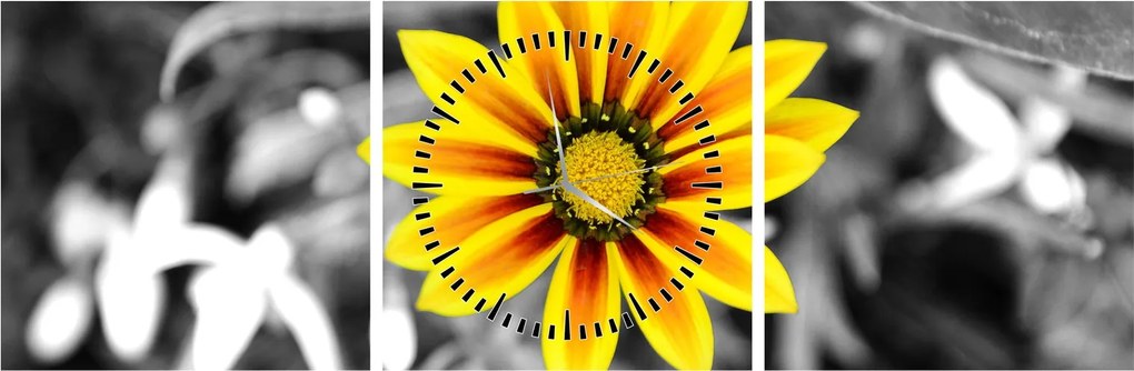Tablou cu floare galbenă (cu ceas) (90x30 cm)